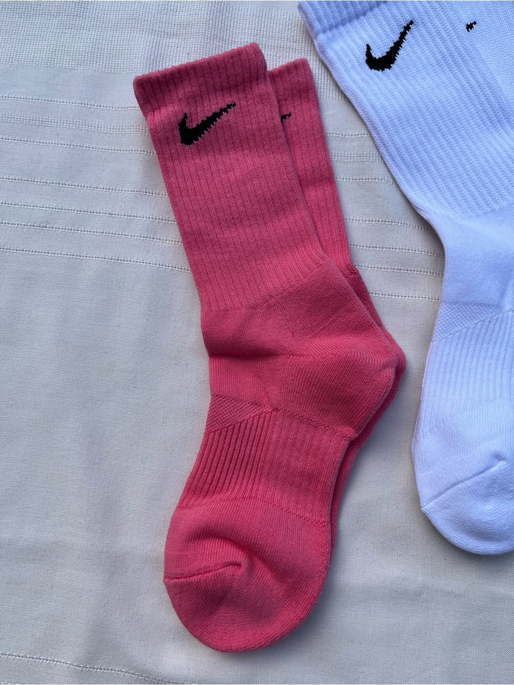 Nike Crew Socks - Pink, White, Teal with Black Swoosh - Picture 2 of 7